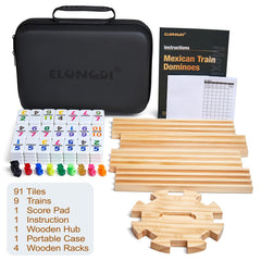 ELONGDI wooden holders provide sturdy racks for neat tile display during play.