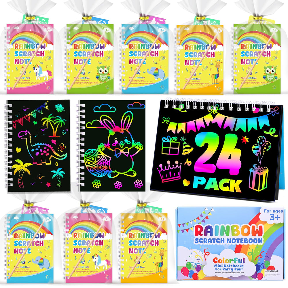 Elover rainbow scratch art notebook for party favors and kids' crafts.