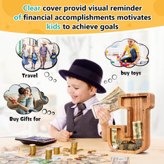 ELX piggy bank showing real-time progress through a clear acrylic window