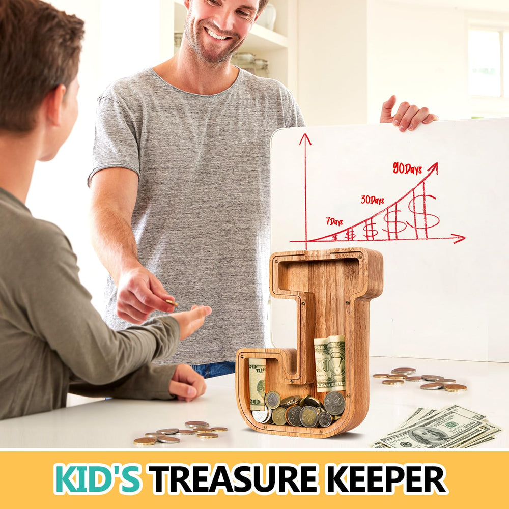 ELX piggy bank with a smooth, polished wood finish for safe handling