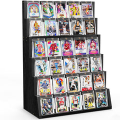 Emfogo 6-tier wood card display top view with rustic craftsmanship and clear visibility