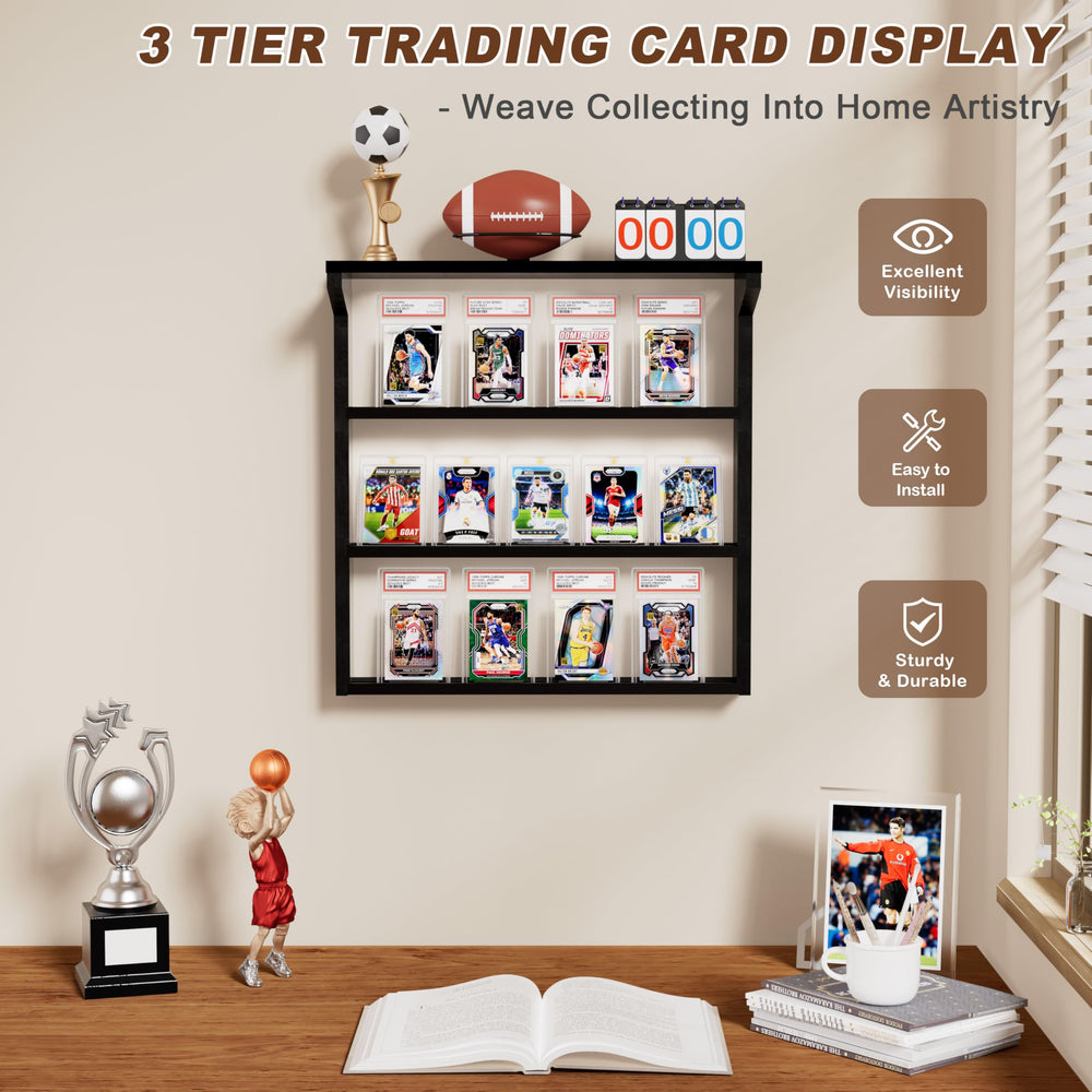 Emfogo three dedicated shelves optimize sports card display in any room.