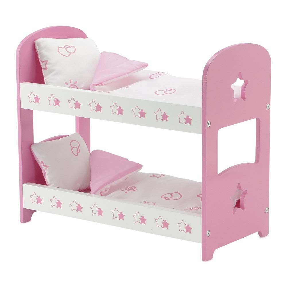 Emily Rose bunk bed in pink and white for 14-inch dolls with two bedding sets included