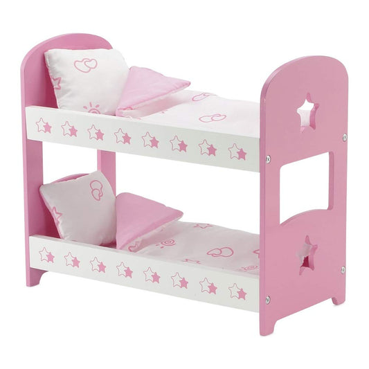 Emily Rose bunk bed in pink and white for 14-inch dolls with two bedding sets included