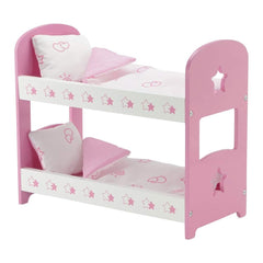 Emily Rose bunk bed in pink and white for 14-inch dolls with two bedding sets included