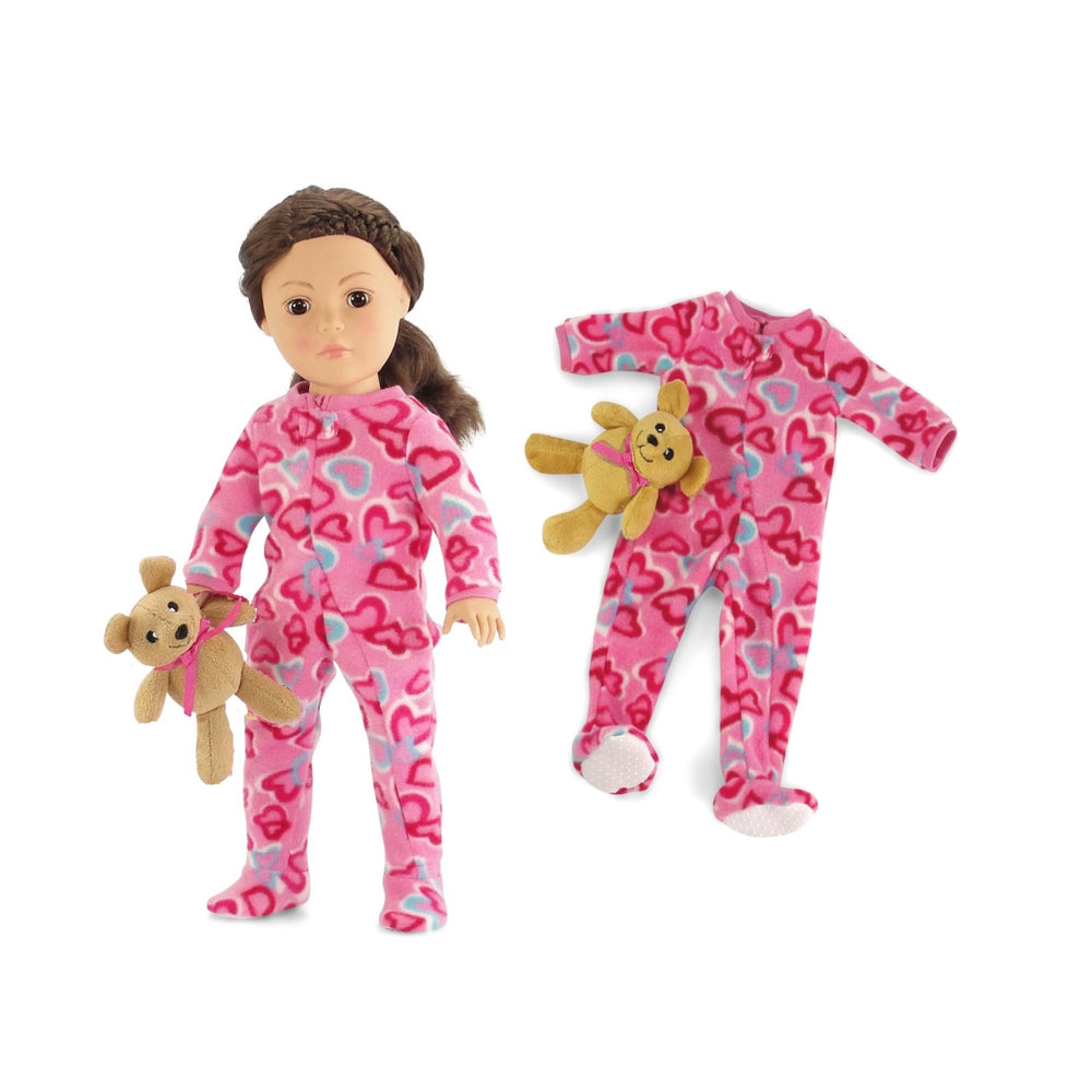 Emily Rose 18-inch doll pink heart onesie ideal for cozy bedtime pretend play