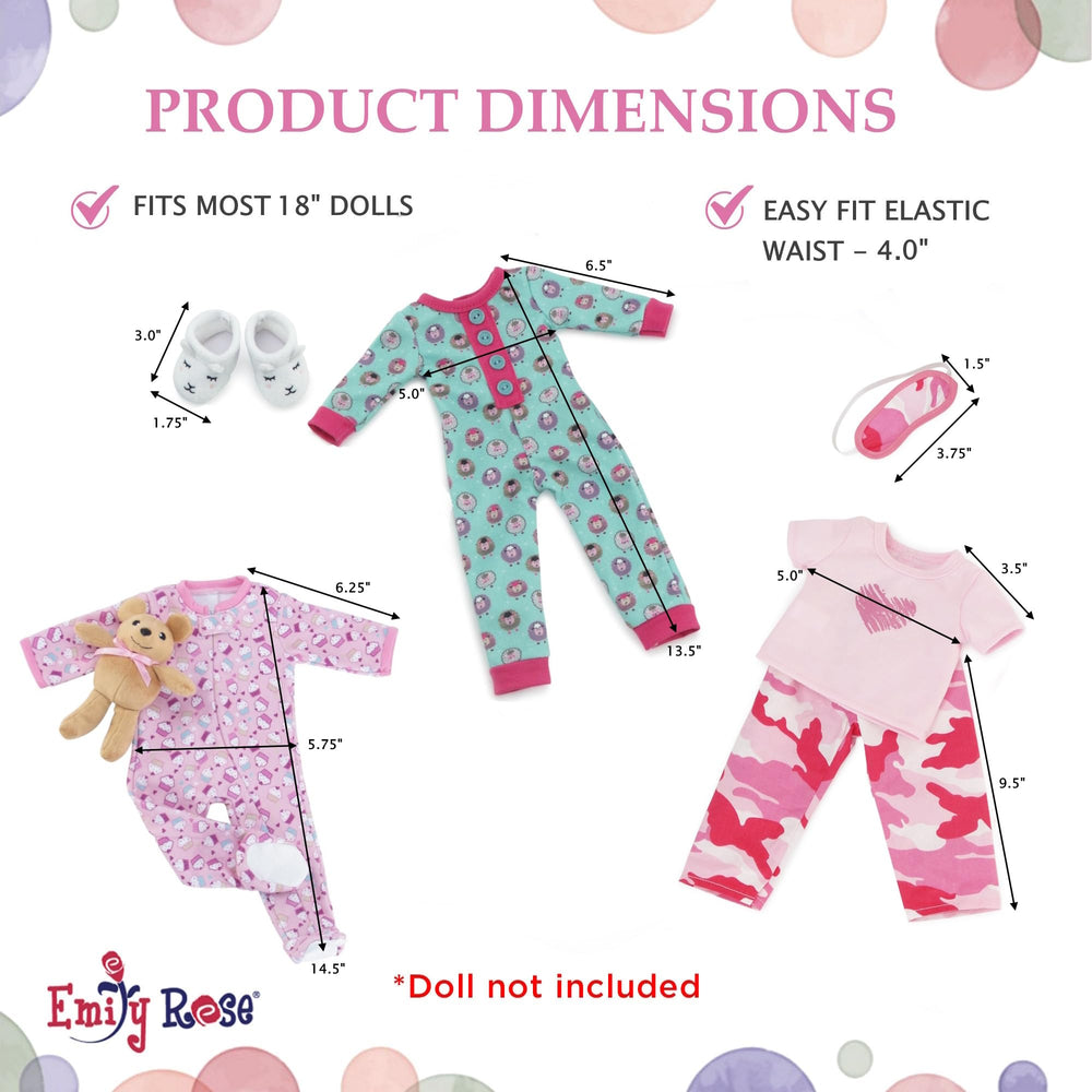 Bedroom scene with an Emily Rose doll wearing footed pajamas