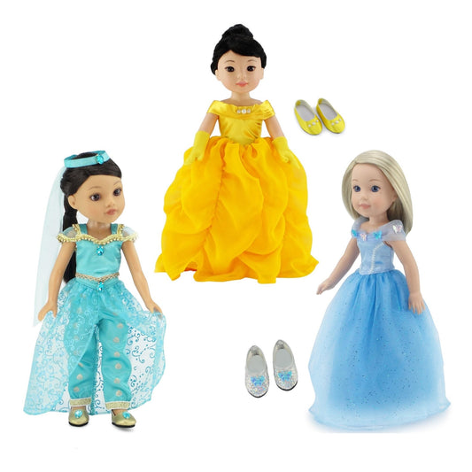 Emily Rose blue ballgown with glitter accents for imaginative pretend play.