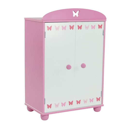 Emily Rose butterfly closet with closed doors for organized 18-inch doll outfits.