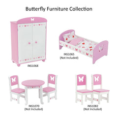 Emily Rose coordinating butterfly furniture, bunk bed, and desks for a cohesive doll bedroom.