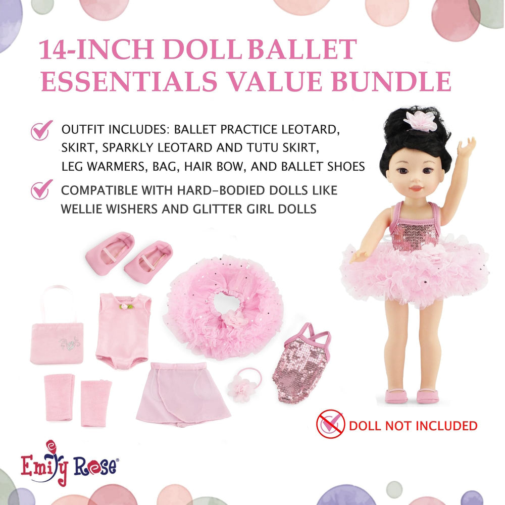 Emily Rose sparkly dance tutu on a doll for recital-inspired pretend play