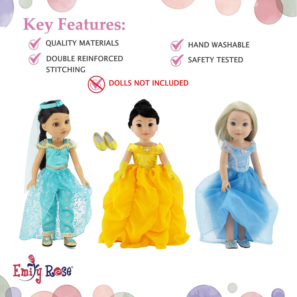 Emily Rose glass slippers shimmer to complete the blue gown look.