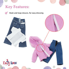 Emily Rose hook-and-loop closures for easy dressing and play.