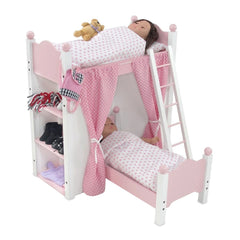 Emily Rose bunk bed with two large storage bins for doll accessories.