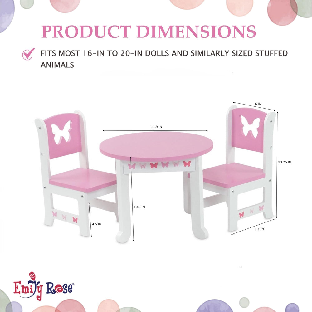 Emily Rose Pink Butterfly Accents on chairs and table edges for a whimsical look