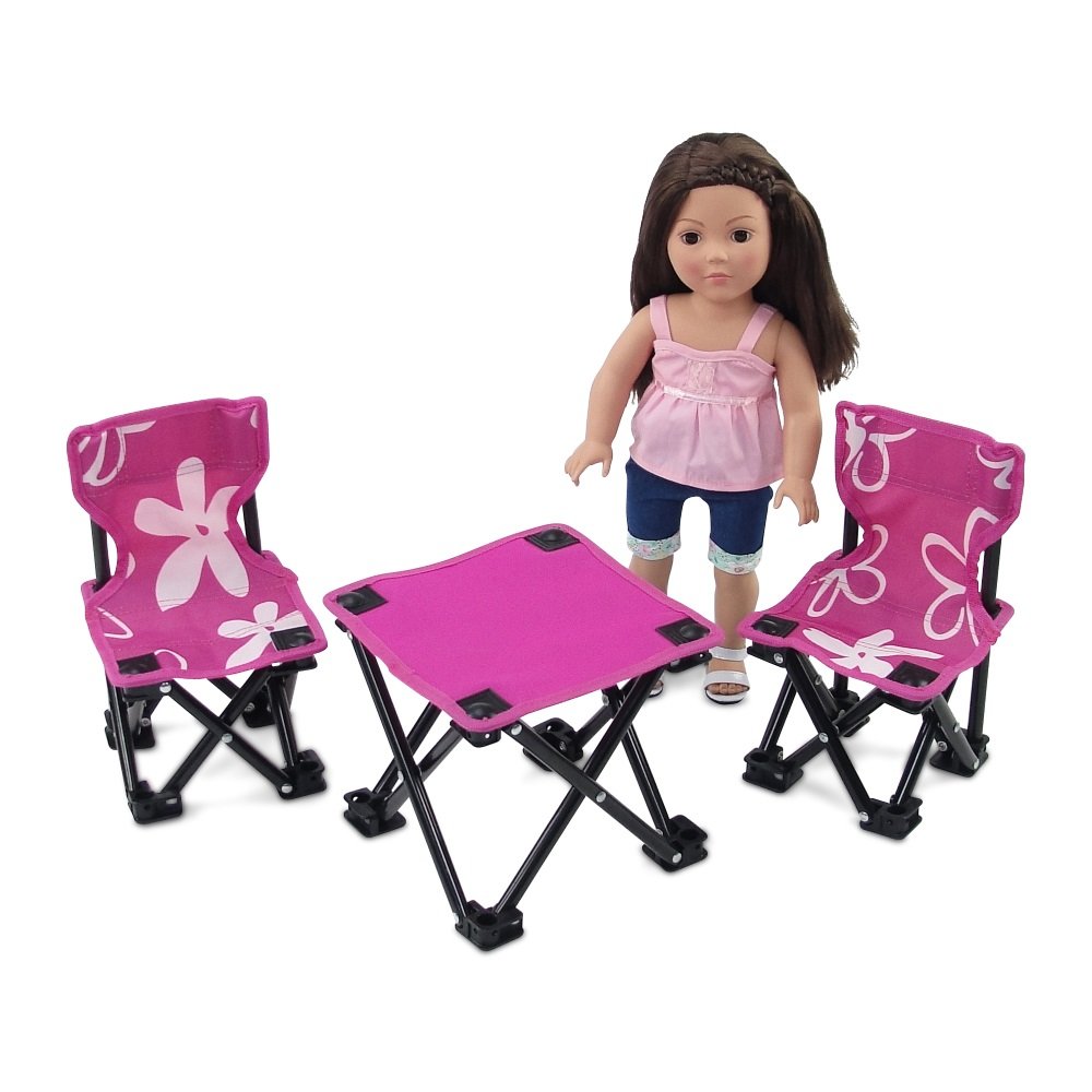 Emily Rose pink folding chair with a delicate white flower motif.