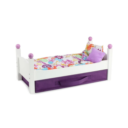Emily Rose stackable white doll bed for versatile sleeping setups.