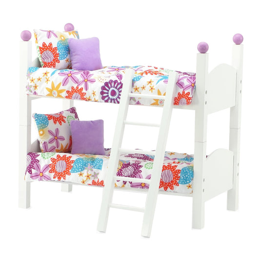 Emily Rose stackable bunk bed setup for 14-inch dolls, inspiring imaginative sleepover play