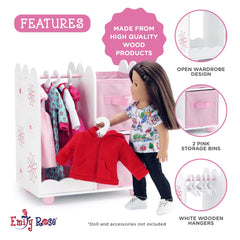 Emily Rose wardrobe with hanging rod ideal for daily doll dressups.