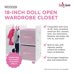 Emily Rose wooden hangers keeping doll clothes neatly sorted
