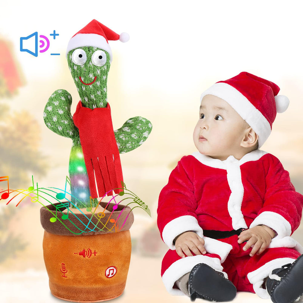 Emoin Christmas cactus with hat and scarf lights up during dances.