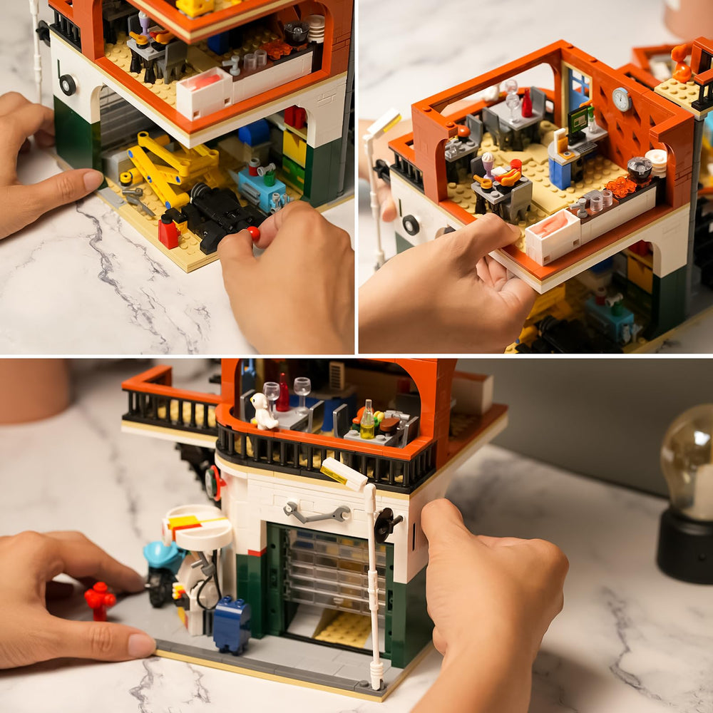 ENJBRICK Car Repair Shop garage interior with detailed scenes