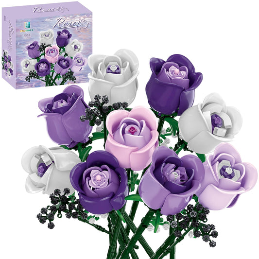 ENJBRICK Flowers Bouquet buildable kit with pink roses, great for vibrant home decor.