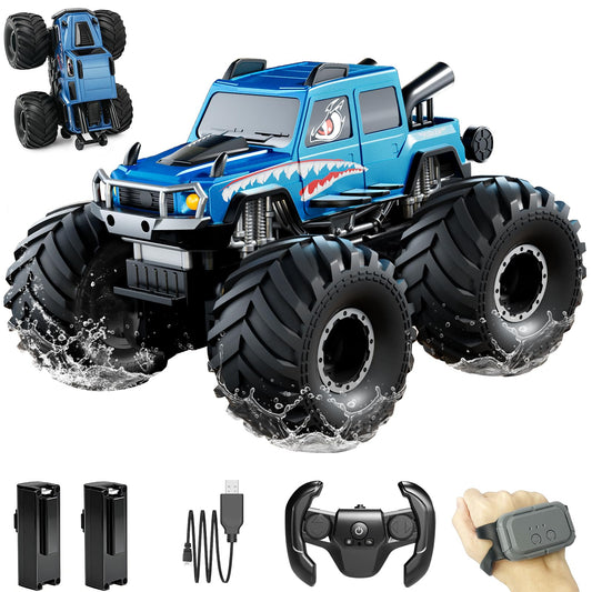 EnjoyFly amphibious RC truck front view showing rugged all-terrain capability.