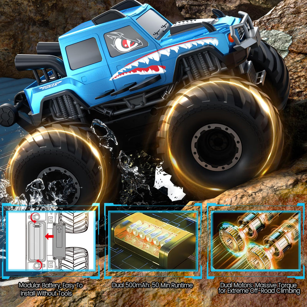 EnjoyFly 4WD off-road tires demonstrate strong traction on uneven ground.