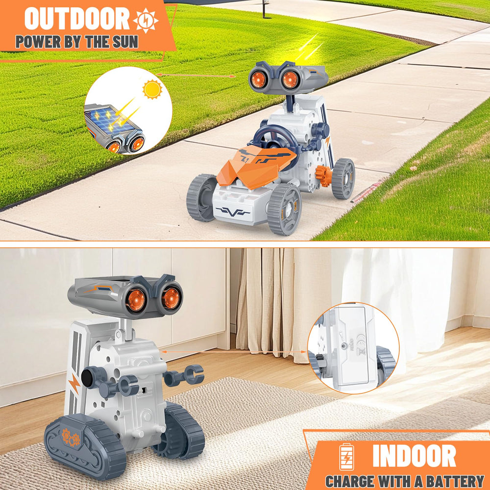 ENJOYFLY solar powered robot outdoors demonstrates renewable energy play