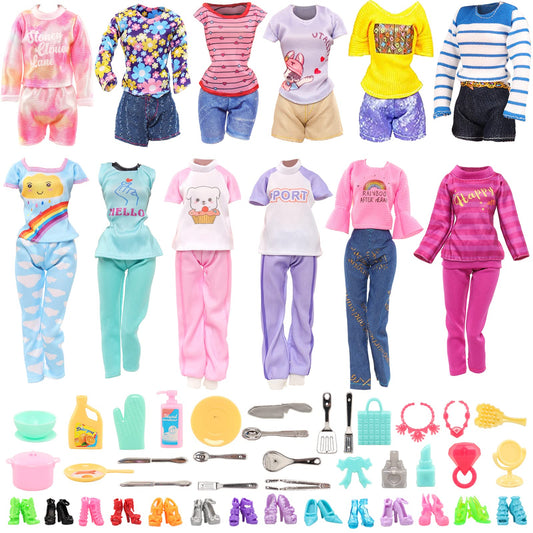 ENOCHT doll clothes set with six pants outfits for imaginative dress-up play.