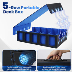 Enrichovo 5-row card organizer in blue supports bulk card storage during play.