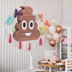 EnriQ Poop Pinata is made with sturdy cardboard and bright tissue decorations.