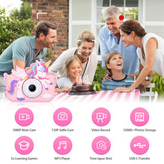 Envyvip Unicorn Camera for kids, held in hand, easy use for small hands.