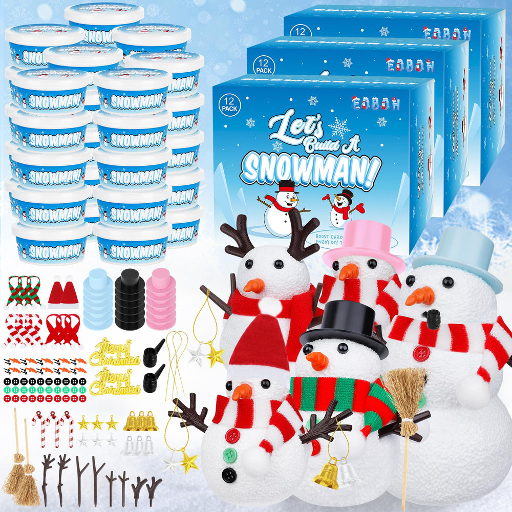 EOBOH Build a Snowman Kit packaging with kid-friendly materials for winter crafts.
