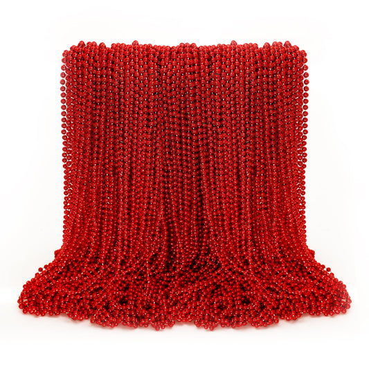 EOBOH Mardi Gras red bead necklace, 33-inch length, ideal for parades and decorations
