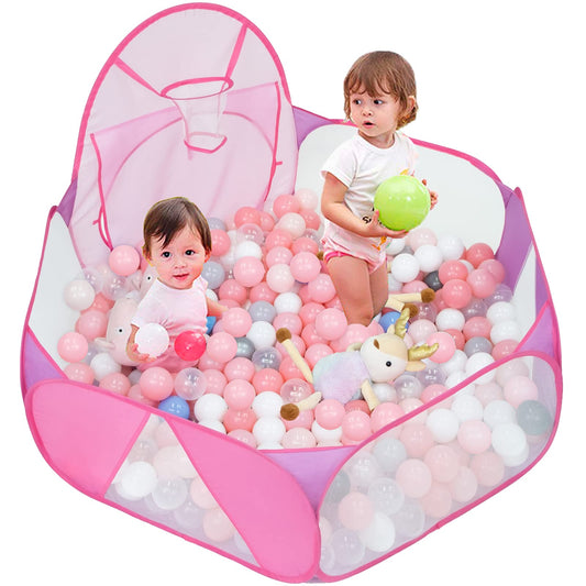 Eocolz pink pop-up ball pit closed for compact storage