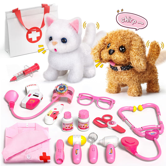Eoephemeral 2 Plush Pets Cat and Dog Kit for imaginative pretend vet play.