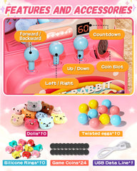 Eohemeral claw machine offers USB charging and battery power for versatile use.