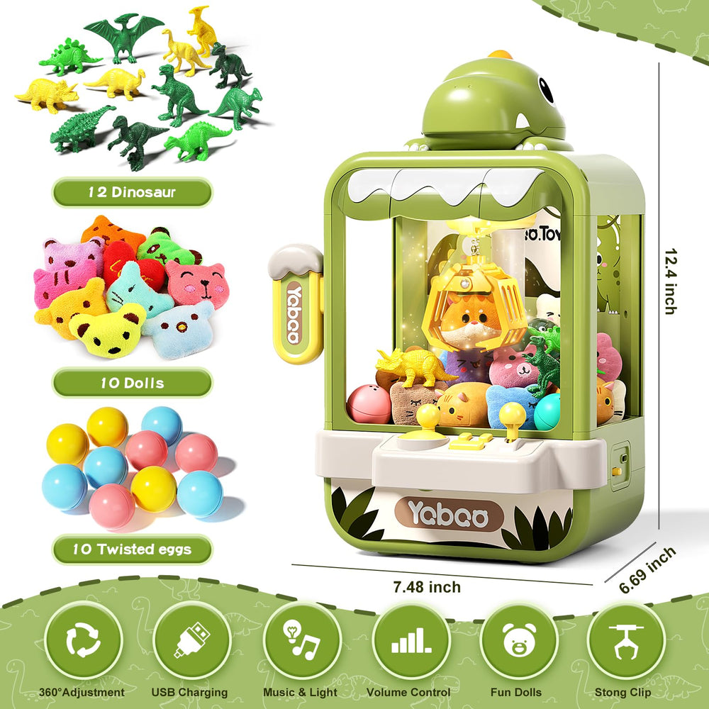 Eohemeral plush toys and dinosaur accessories displayed for a colorful prize collection.