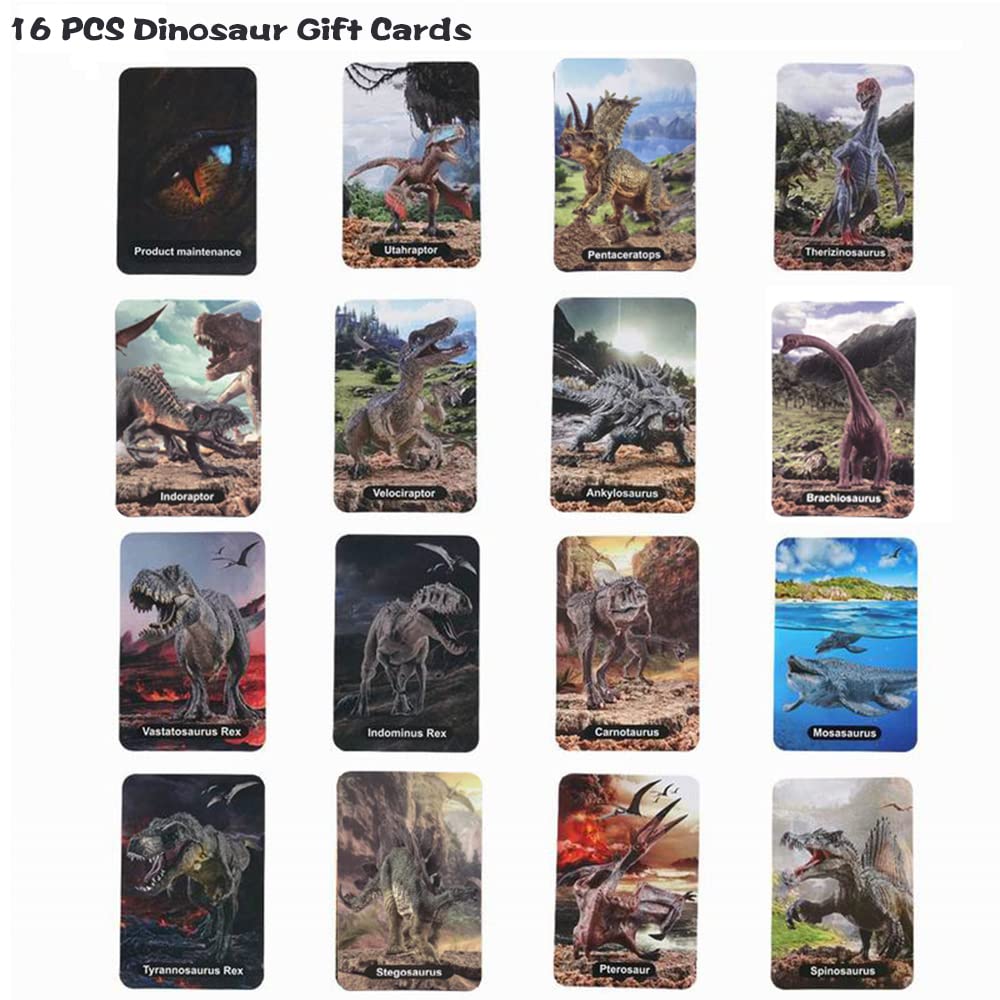 EOIVSH 16-piece dinosaur cards set for learning and storytelling.