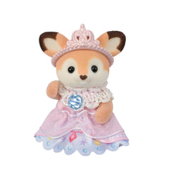 Epoch Sylvanian Families Silk Cat Baby Gilly in charming outfit for role-play adventures.