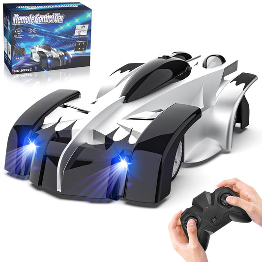 EpochAir wall-climbing car remote on wall for versatile play on surfaces.