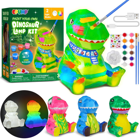 EPUMP dinosaur lamp kit box with contents shown, a great gift for imaginative play