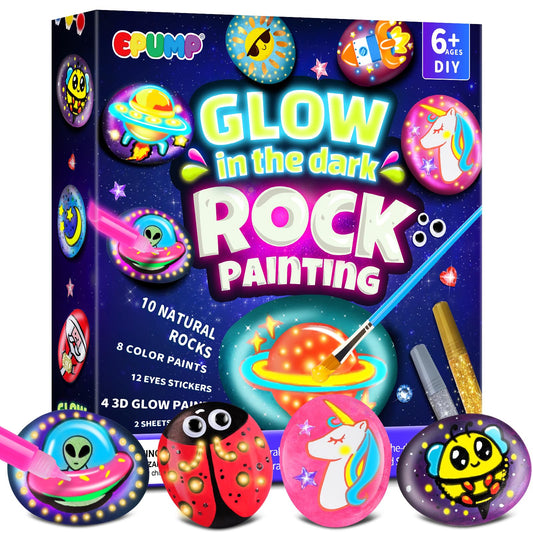 EPUMP rock painting kit glow paints illuminate rocks for night time art.