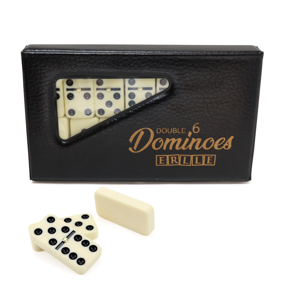 ERLLE Double 6 dominoes tiles laid out for quick setup and readability