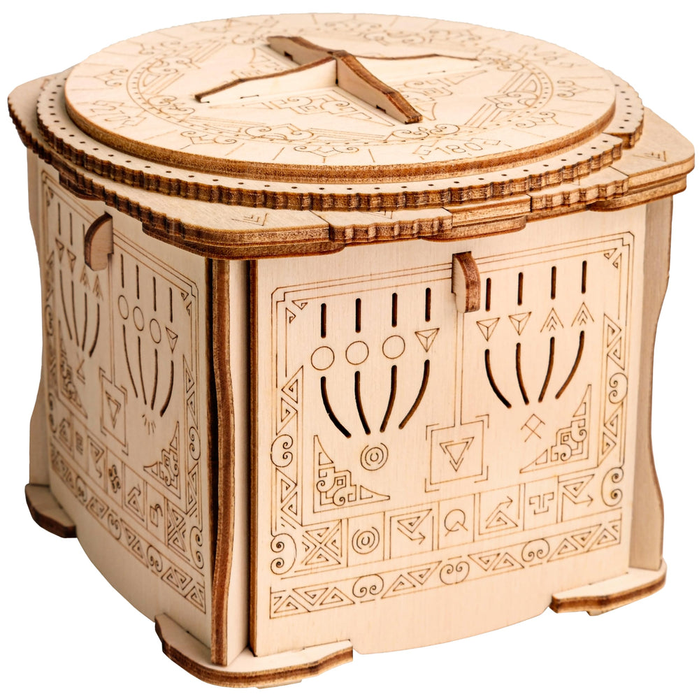 ESC WELT wooden secret box shows intricate unlock mechanisms for a brain-teasing challenge.