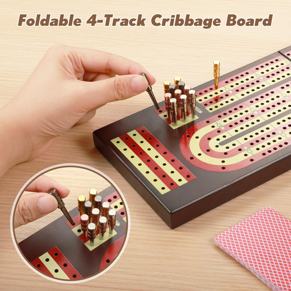 ESENHARBER Cribbage Board 12 brass pegs provide durability and smooth scoring.