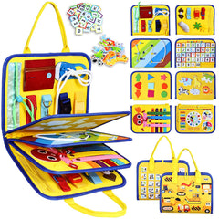 Esjay Busy Board with 8 pages boosts fine motor skills through varied activities.