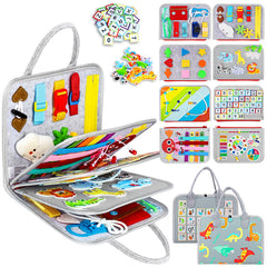 Esjay Toddler Busy Board dinosaur cover page for tactile exploration and imaginative play.